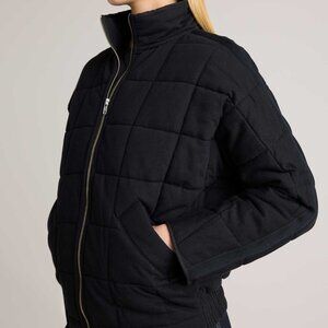 NWT - Quince Womens Organic Cotton Quilted Knit Jacket Black - Size XS
